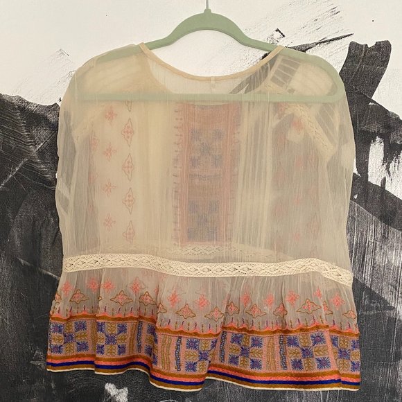 Free People | All Your Feelings | Sheer Blouse | Embroidered | XS - Picture 4 of 10
